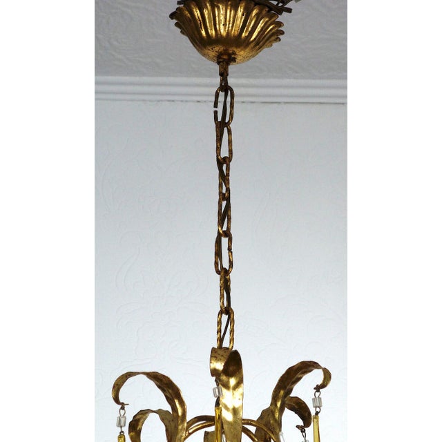 Gilded Metal and Murano Glass Drop Chandelier, 1940s For Sale - Image 6 of 12