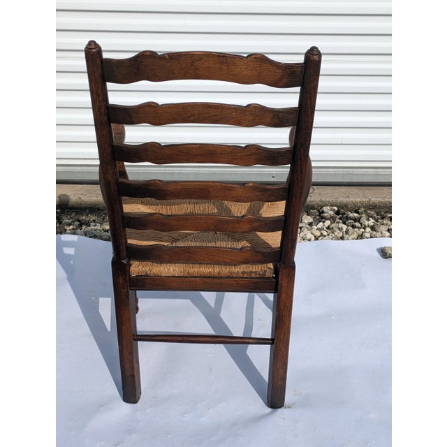French Country Late 20th Century Vintage French Farmhouse Rush Seat Ladder Back Arm Chair For Sale - Image 3 of 4