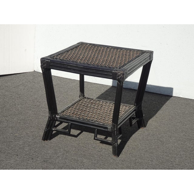 Black Vintage Chinese Chippendale Bamboo Rattan End Table For Sale - Image 4 of 16