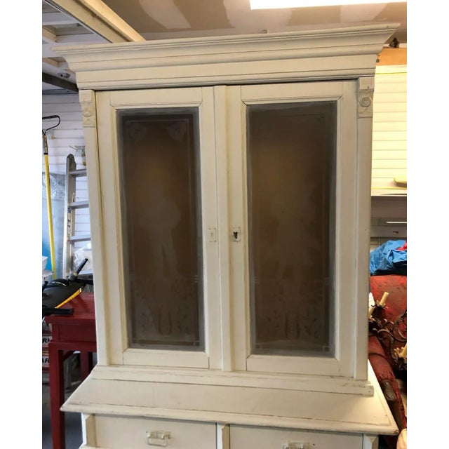 Shabby Chic Late 20th Century Vintage Cottage Style Etched Glass Cabinet Armoire For Sale - Image 3 of 12