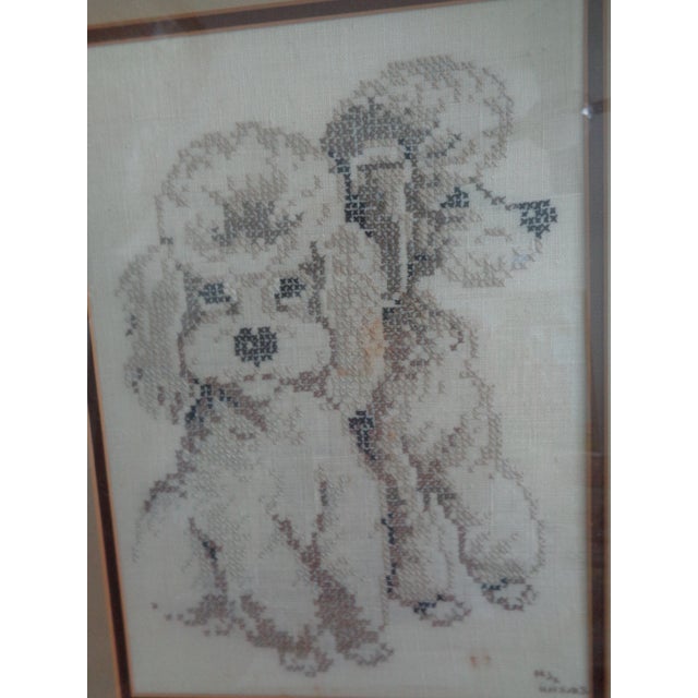 Boho Chic Vintage Framed Poodle Stich on Linen For Sale - Image 3 of 5