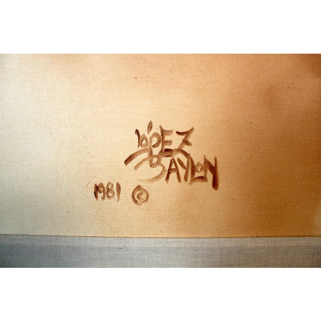 1980s 1980s Lisandro Lopez Baylon (B. 1951) 6 Foot American Indian Painting For Sale - Image 5 of 16