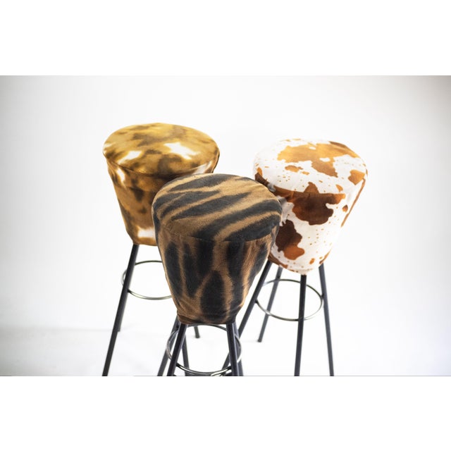 Mid-Century Modern Vintage Industrial Animal Print Stools, Set of 3 For Sale - Image 3 of 7