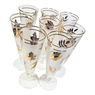Mid Century 22 Kt Gold Leaves Pilsners- Set of Eight For Sale