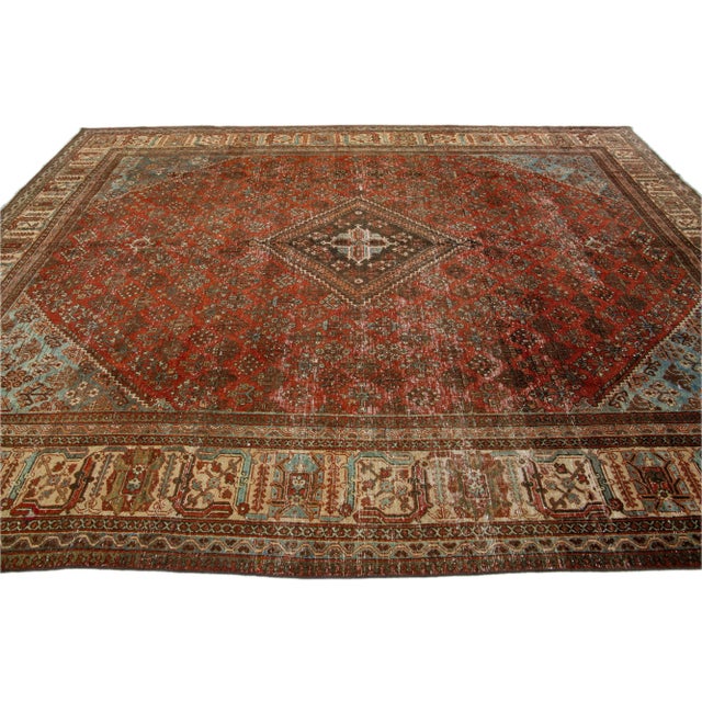 1930s 1930s Red Handmade Josheghan Persian Wool Rug With Allover Motif For Sale - Image 5 of 9