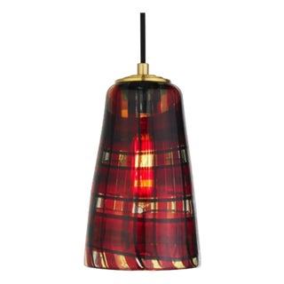 Tartan by Oggetti Mouth-Blown Venetian Glass Pendant Light, Red, Gunmetal For Sale
