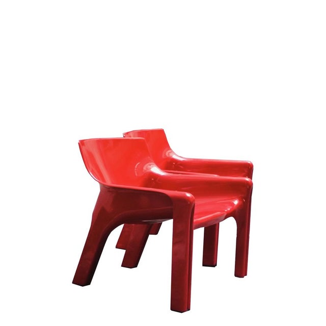 Plastic Set of Red Vicario Chairs by Vico Magistretti for Artemide, Italy, 1970s For Sale - Image 7 of 8