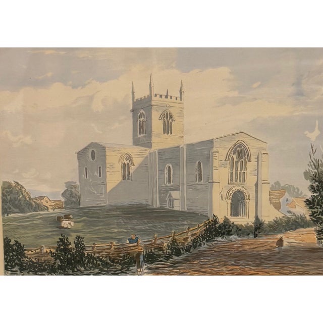 A charming vintage architectural print depicting St. Mary’s Church in Stow, Lincolnshire, set against a quiet English...