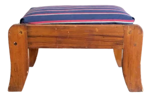 Antique Blue Red Striped Upholstery Footstool