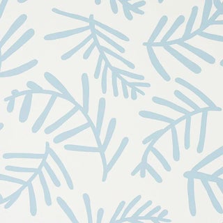Sample - Schumacher X Caroline Z Hurley Tiah Cove Wallpaper in Blue Leaf For Sale