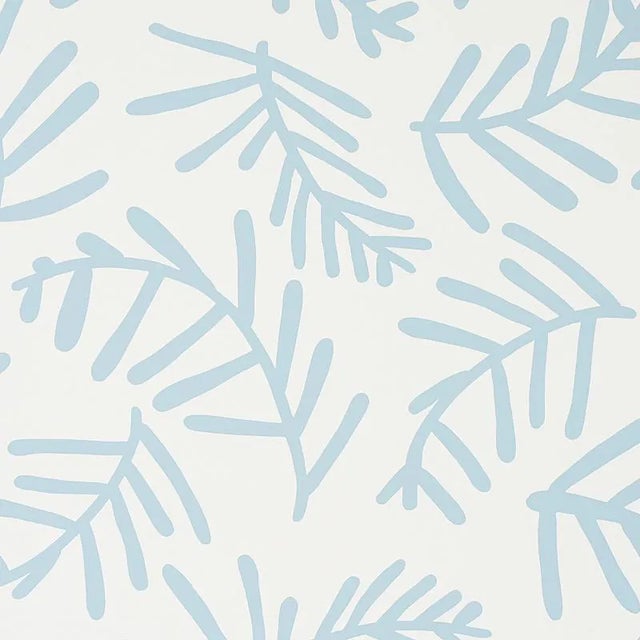 Sample - Schumacher X Caroline Z Hurley Tiah Cove Wallpaper in Blue Leaf For Sale