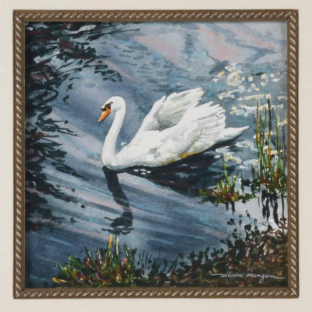 A Framed Print of William Mangum's "Swan" portrays the elegance and serenity of a swan gliding through calm waters,...