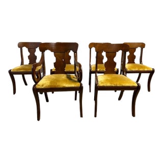 Early 20th Century Art Deco English Regency Style Solid Wood Frame Dining Chairs - Set of 6 For Sale
