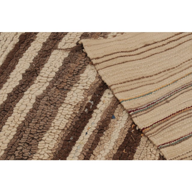 Vintage Moroccan Rug in Ivory and Mocha With Striped Patterns - Rug & Kilim For Sale - Image 9 of 9