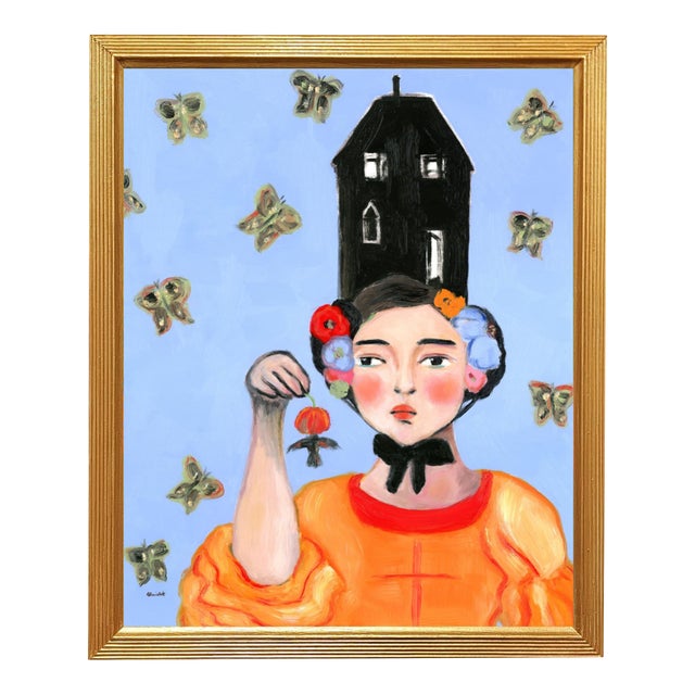 Siobhán, Beekeepers Daughter Mid Century Modern Swedish Vintage Style Portrait Oil Painting by Alexandra Swistak For Sale