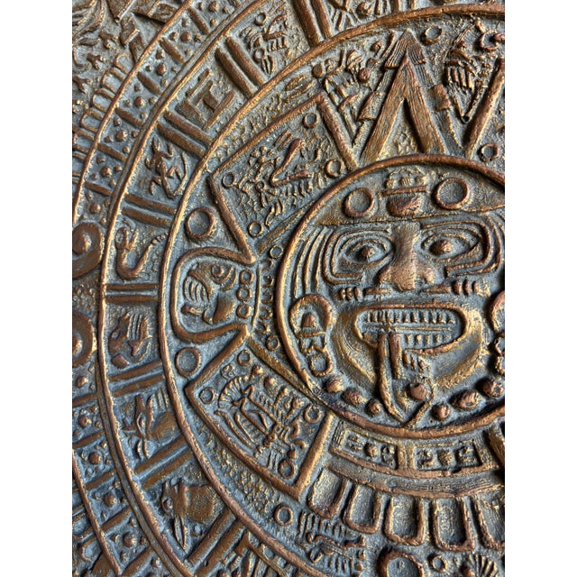 Bronze Monumental Mexican Modernist Mid Century Angel Pazmino Style Aztec Inca Mayan Calendar Clay Wall Hanging Art Sculpture Bronze For Sale - Image 8 of 8