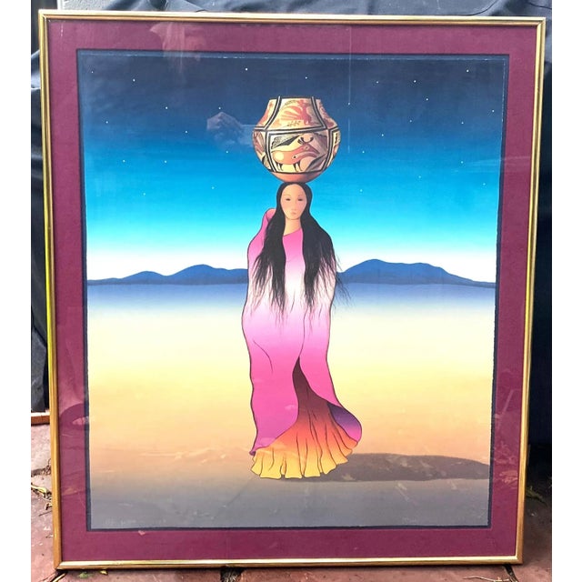 1980s Original R C Gorman Signed Lithograph 'The Water Carrier', Framed For Sale - Image 5 of 13