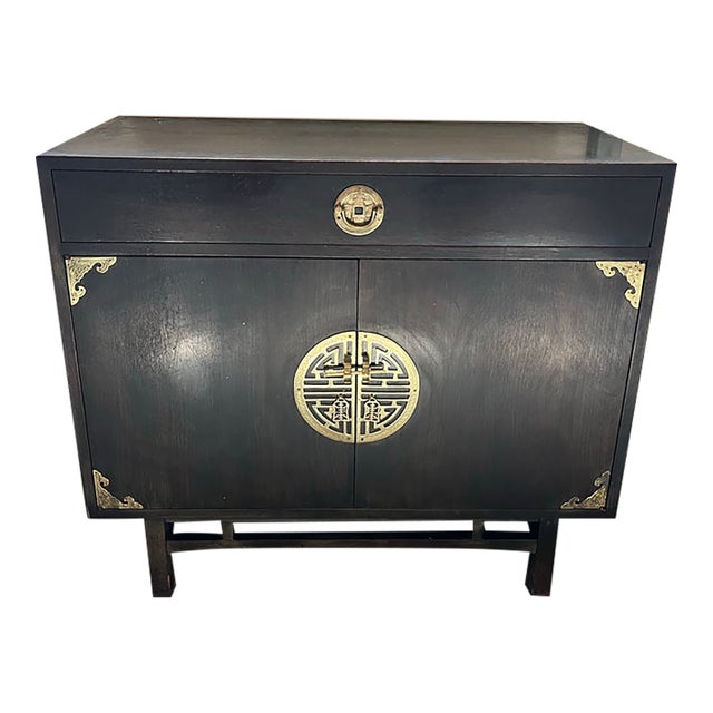Vintage Stunning Cabinet by Kalpe of California in Dark Espresso Brown With Beautiful Solid Brass Asia Accents For Sale