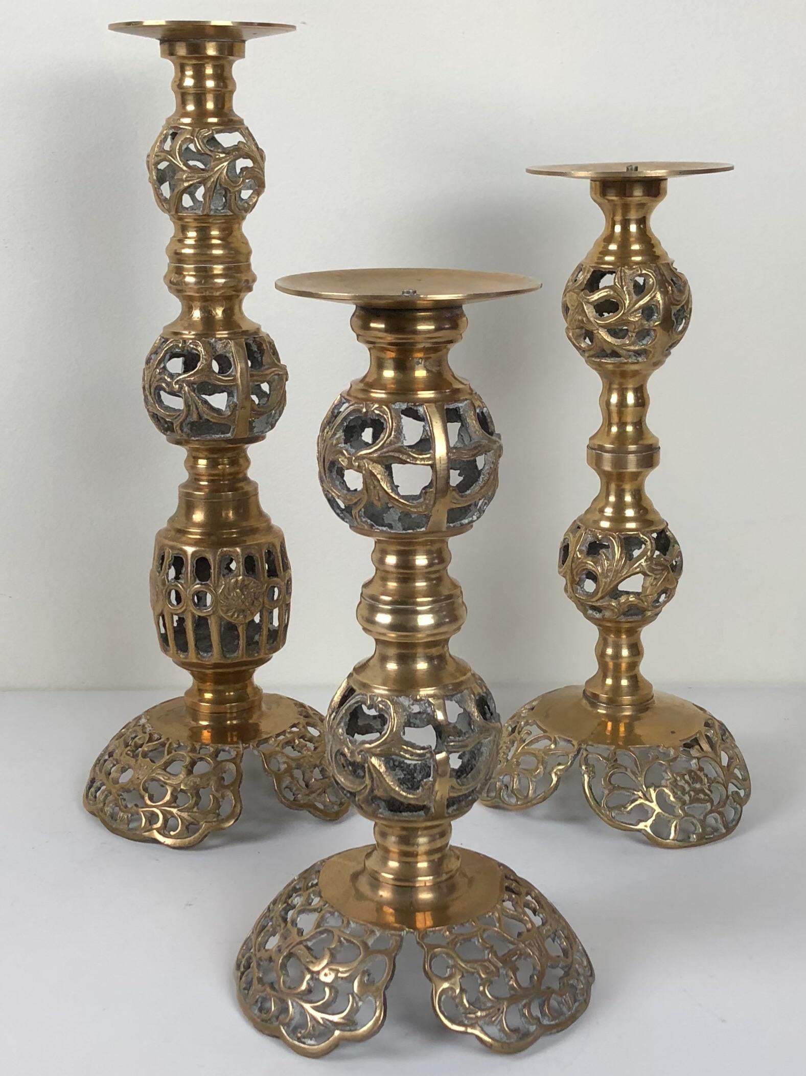 brass antique candle holders