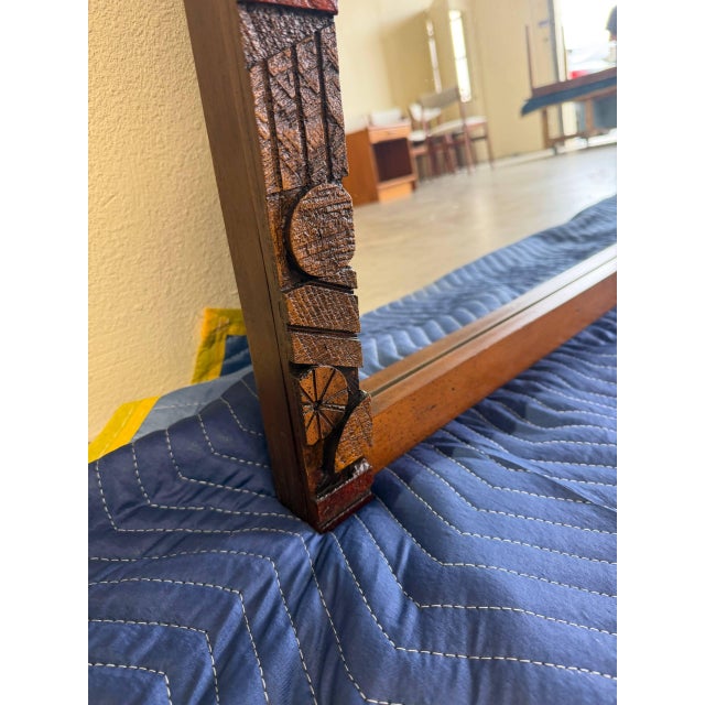 1970s Lane Pueblo Brutalist Oak Wall Mirror – Paul Evans Style Frame 1970s For Sale - Image 5 of 9
