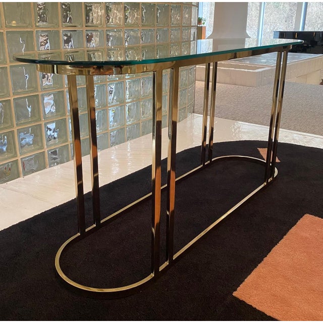 1970s Hollywood Regency Elliptical Brass Console Table For Sale - Image 11 of 11