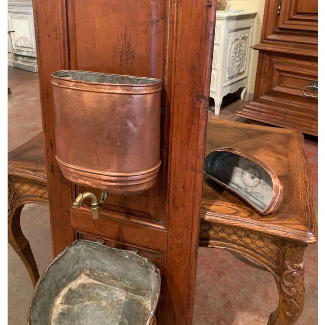 Brass 18th Century French Brass Lavabo Fountain From Normandy on Carved Cherry Door For Sale - Image 8 of 12