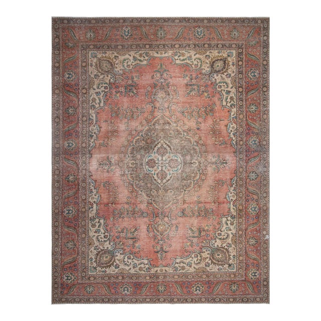 1970s Vintage Persian Handmade Wool Cotton Orange Oversized Rug For Sale