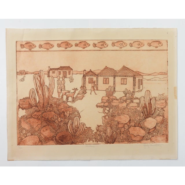 Late 20th Century Sepia Aruba Village Etching For Sale - Image 4 of 7
