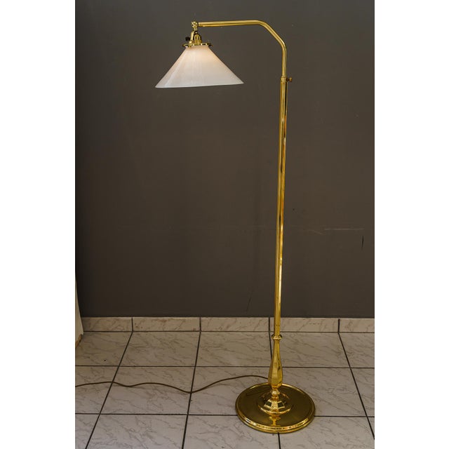 Adjustable Art Deco Floor lamp vienna around 1920s Original antique opal glass shade Polished and stove enameled European...