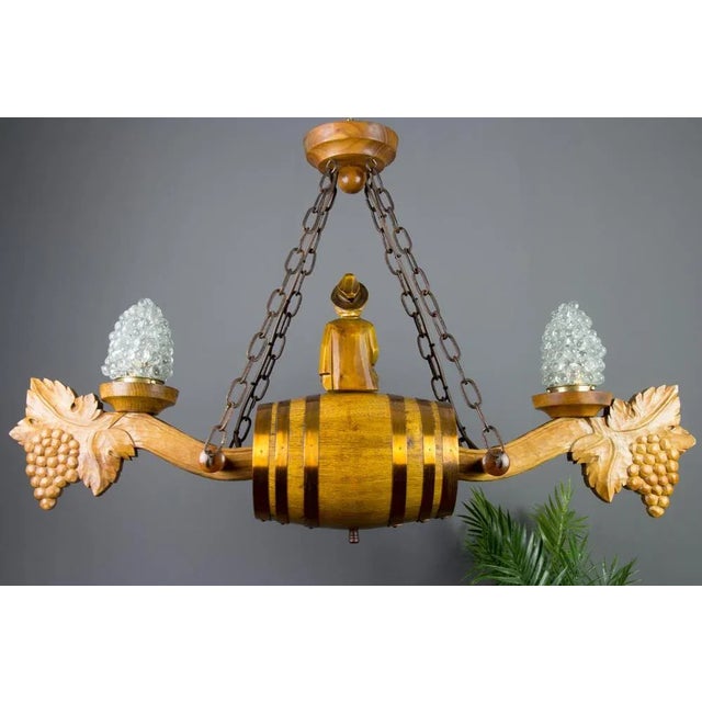 German Carved Wood Two-Light Wine Cellar Chandelier For Sale - Image 11 of 18