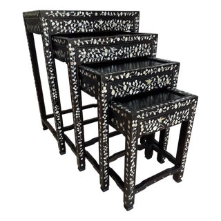 Vintage Asian Export Mother-of-Pearl Inlaid Graduated Nesting Tables – Set of Four For Sale