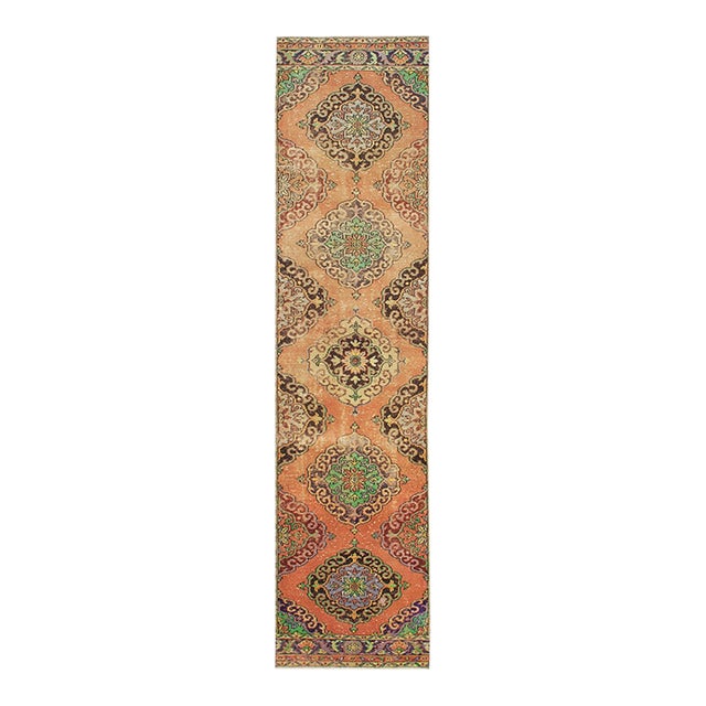 Vintage Turkish Decorative Runner Rug - 3`1" X 12`11" For Sale