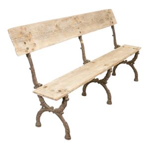 19th Century French Faux Bois Cast Iron and Bleached Wood Garden Bench