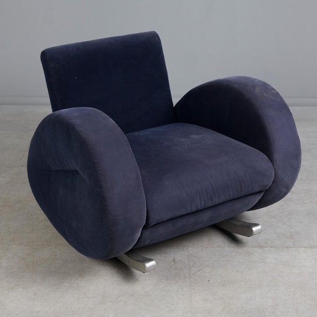 German Rocking Chair in Blue Velvet from Bretz, 1980s For Sale - Image 6 of 7
