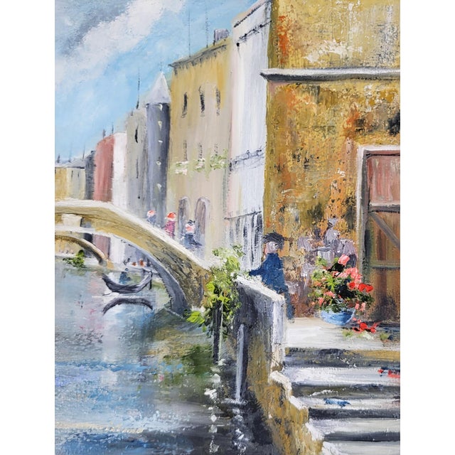 Vintage 20th C Framed Impressionistic Venetian Canal Scene Oil Painting For Sale In New York - Image 6 of 15