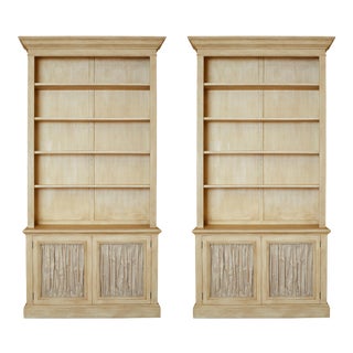 1990s Traditional Wooden Bookcases With Lower Cabinet - a Pair For Sale