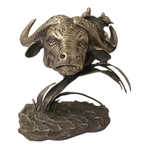 Handmade Artistic Silver Color Coating Buffalo Head Display Figure