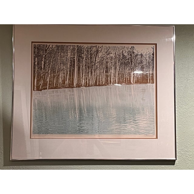Mid 20th Century Paula Crane Signed Lithograph Reflections I Forest Lake Vintage Framed Fine Art For Sale - Image 5 of 9