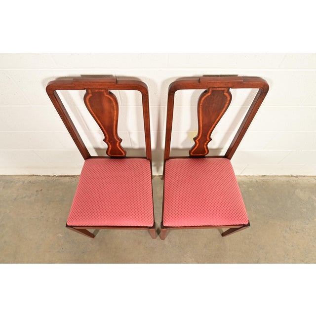 1940s Baker Furniture Style Federal Inlaid Mahogany Side Chairs or Dining Chairs, Pair For Sale - Image 5 of 13