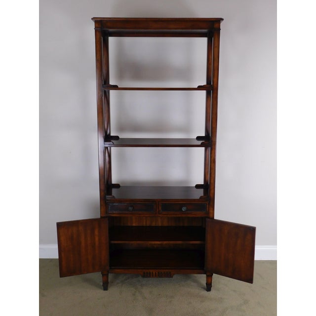 Hickory White Regency Style Mahogany Etagere Bookcase With Leather