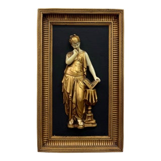 Vintage Neoclassical Gilt Figural Wall Plaque For Sale