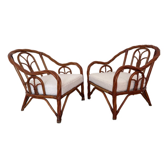 Twisted Rattan Armchairs, 1970s, Set of 2 For Sale