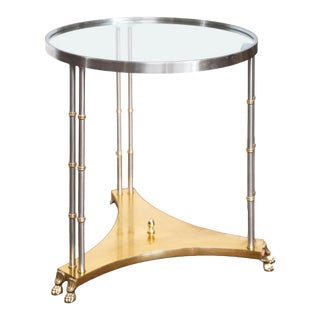 French Modern Round Occasional Table of Brushed Chrome and Brass - Maison Jansen For Sale