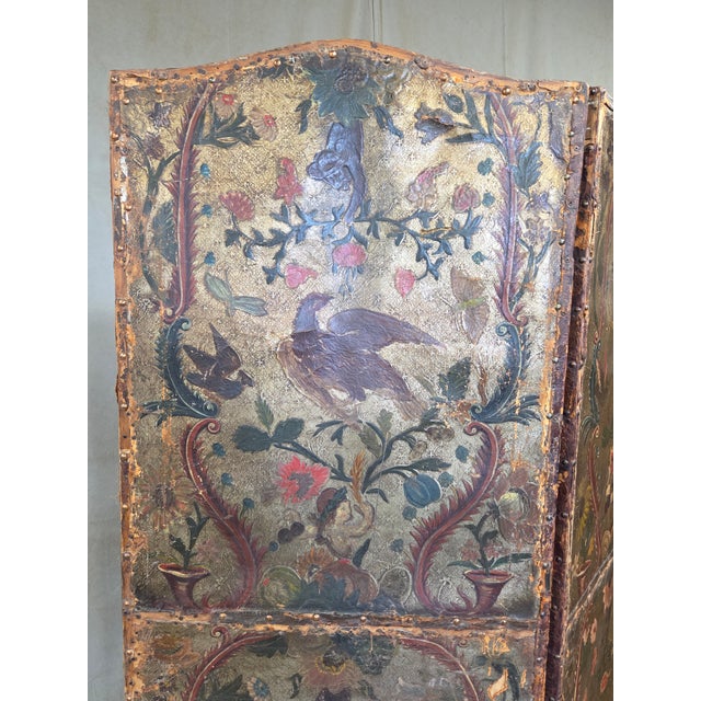 Antique 19th Century Painted Leather Folding Screen For Sale In Denver - Image 6 of 18