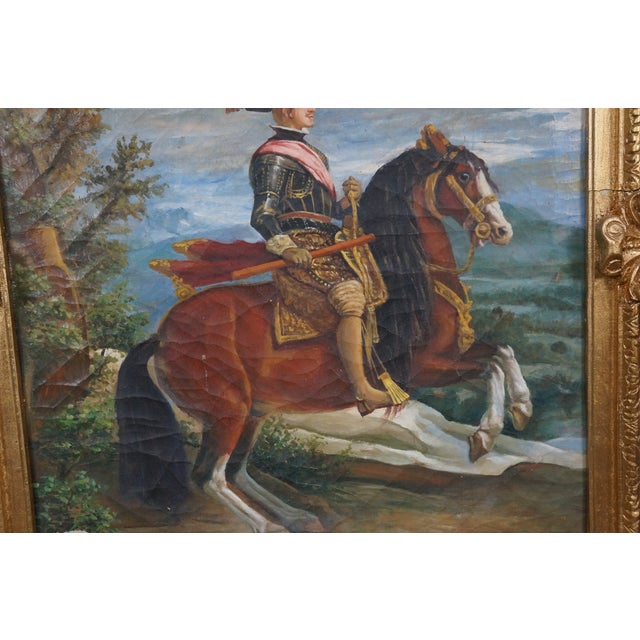 Late 20th Century Equestrian Portrait of Philip IV After Diego Velázquez Oil Painting Framed 34" For Sale - Image 12 of 12