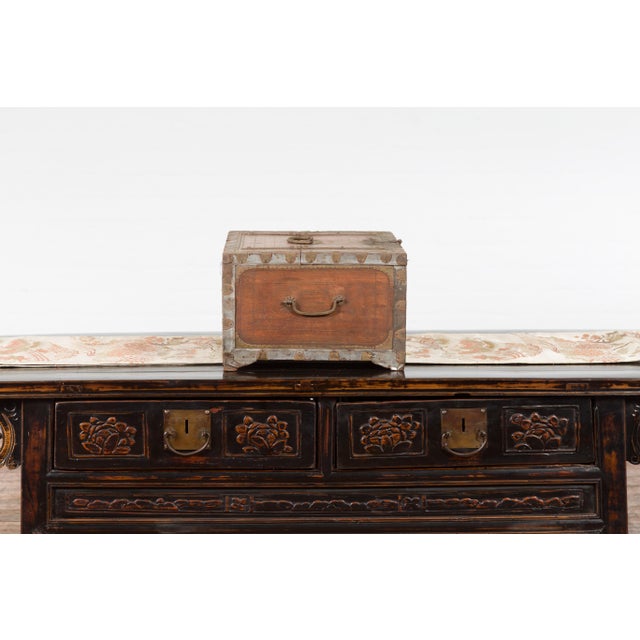 19th Century Indian Wooden Box with Brass Details and Distressed Patina For Sale - Image 10 of 11