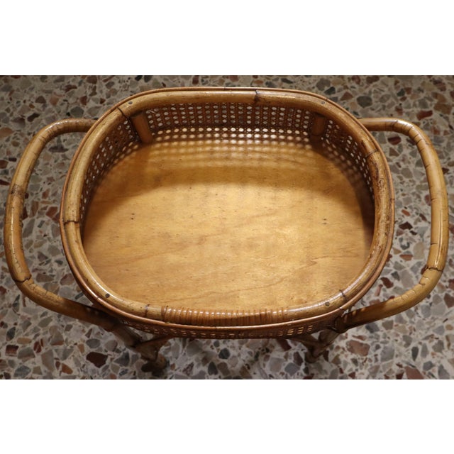 Mid-Century Modern Oval Bamboo and Vienna Straw Trolley with Double Handle, 1970s For Sale - Image 3 of 14