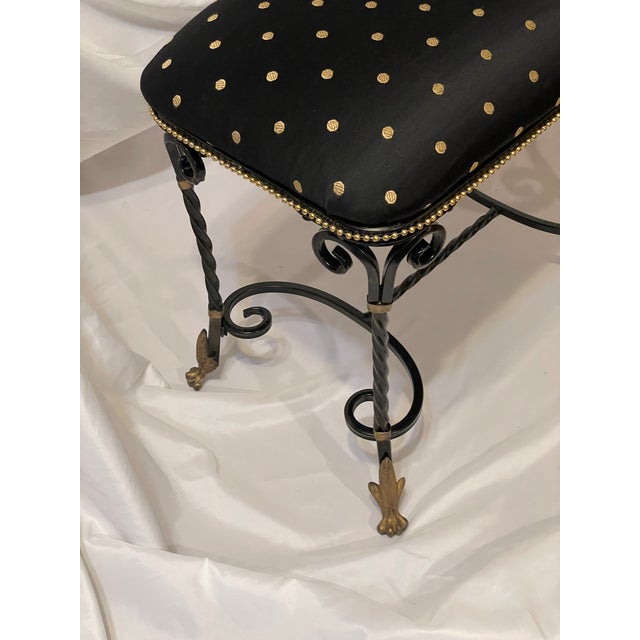 Vintage French Empire Style Wrought Iron and Gilt Ormolu Vanity Stool
