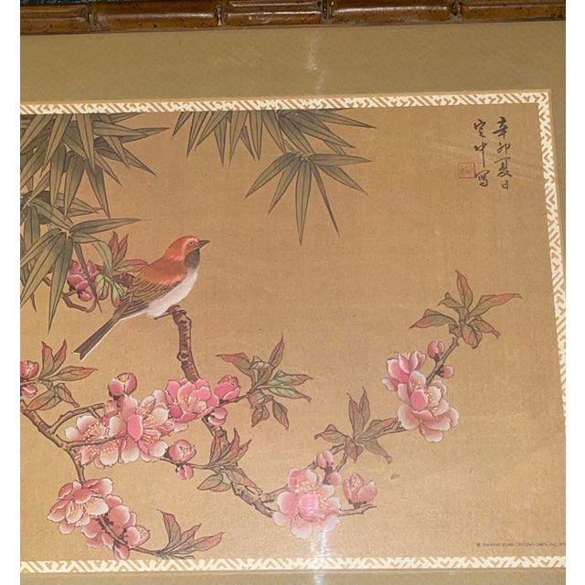 Set of 3 Vintage Asian-Inspired Bird & Floral Prints, Bamboo-Style Frames, 1979. For Sale In Los Angeles - Image 6 of 11