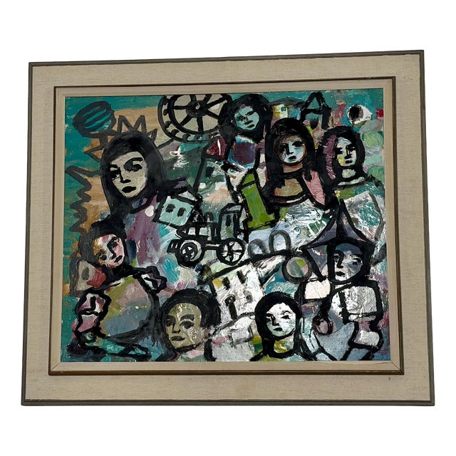 Erik Heinertz, Collective with Youthful Face, 1960s, Oil on Panel, Framed For Sale